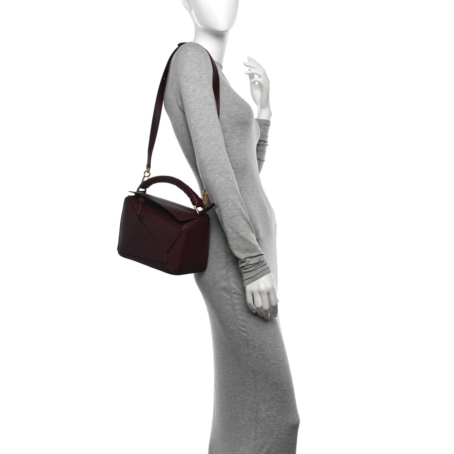 Calfskin Small Woven Puzzle Bag Dark Burgundy