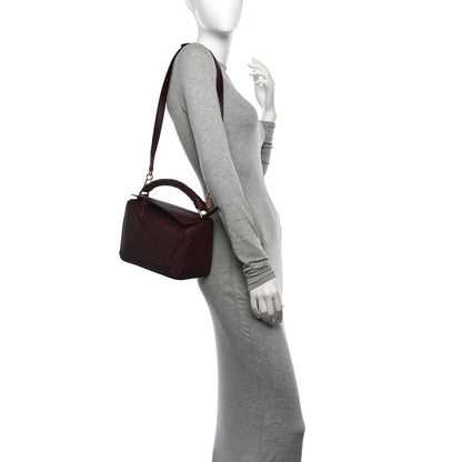 Loewe Calfskin Small Woven Puzzle Bag Dark Burgundy 2 of 11
