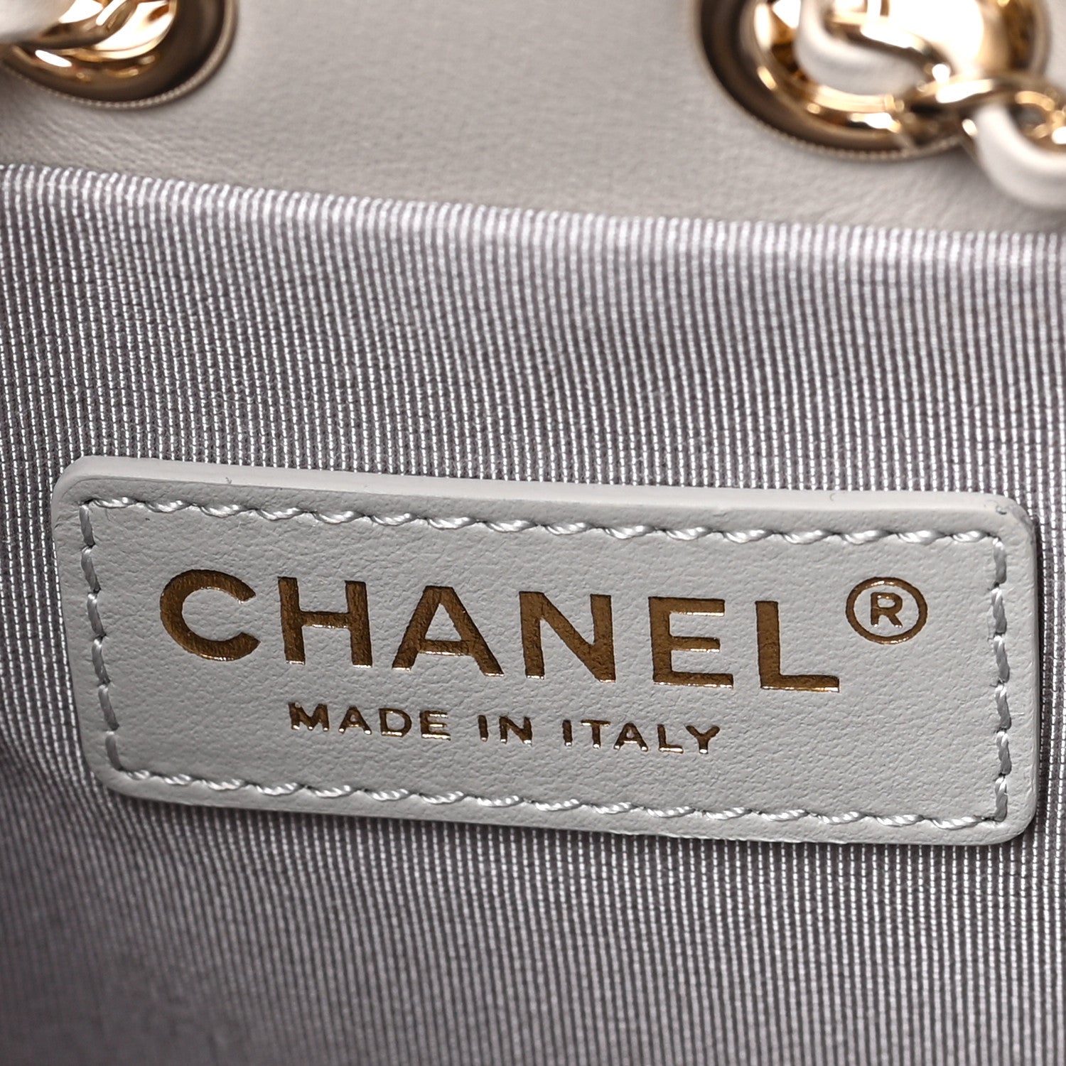 Chanel Calfskin Stitched Chain Bucket Bag Light Grey 6 of 9
