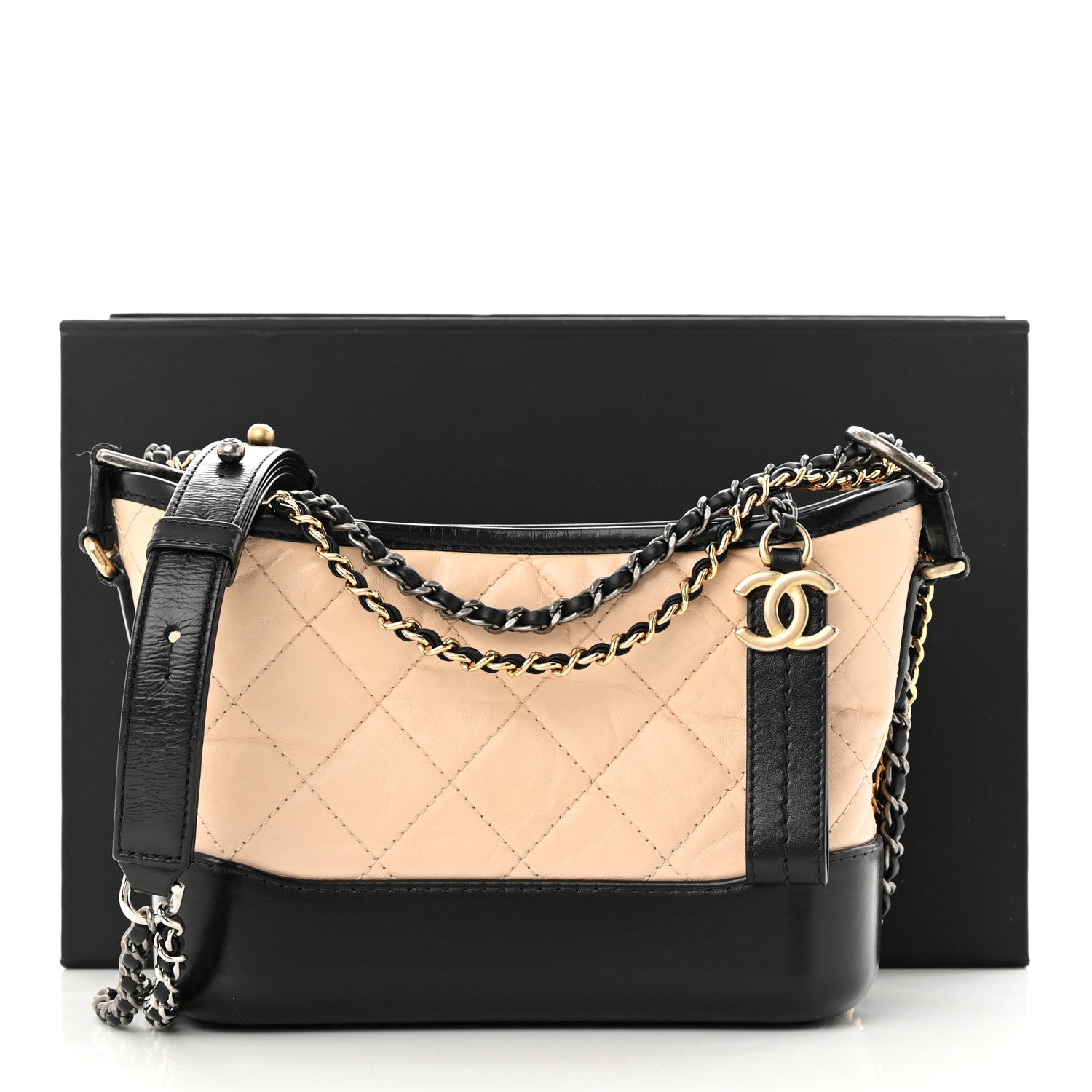 Chanel Aged Calfskin Quilted Small Gabrielle Hobo Beige Black 11 of 11