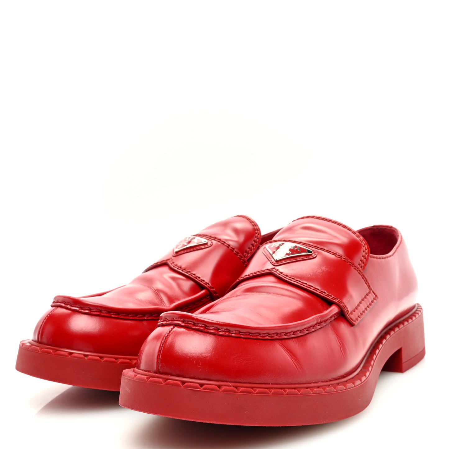 Spazzolato Metal Triangle Logo Mens 35mm Loafers 11 Scarlatto