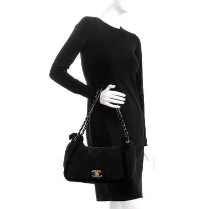 Chanel Shearling Suede Quilted Fur Flap Black 2 of 10
