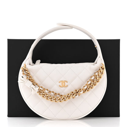 Chanel Shiny Caviar Quilted Bow Pouch Hobo White 11 of 11