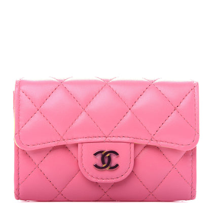 Chanel Lambskin Quilted Flap Card Holder Wallet Pink Yellow 1 of 9