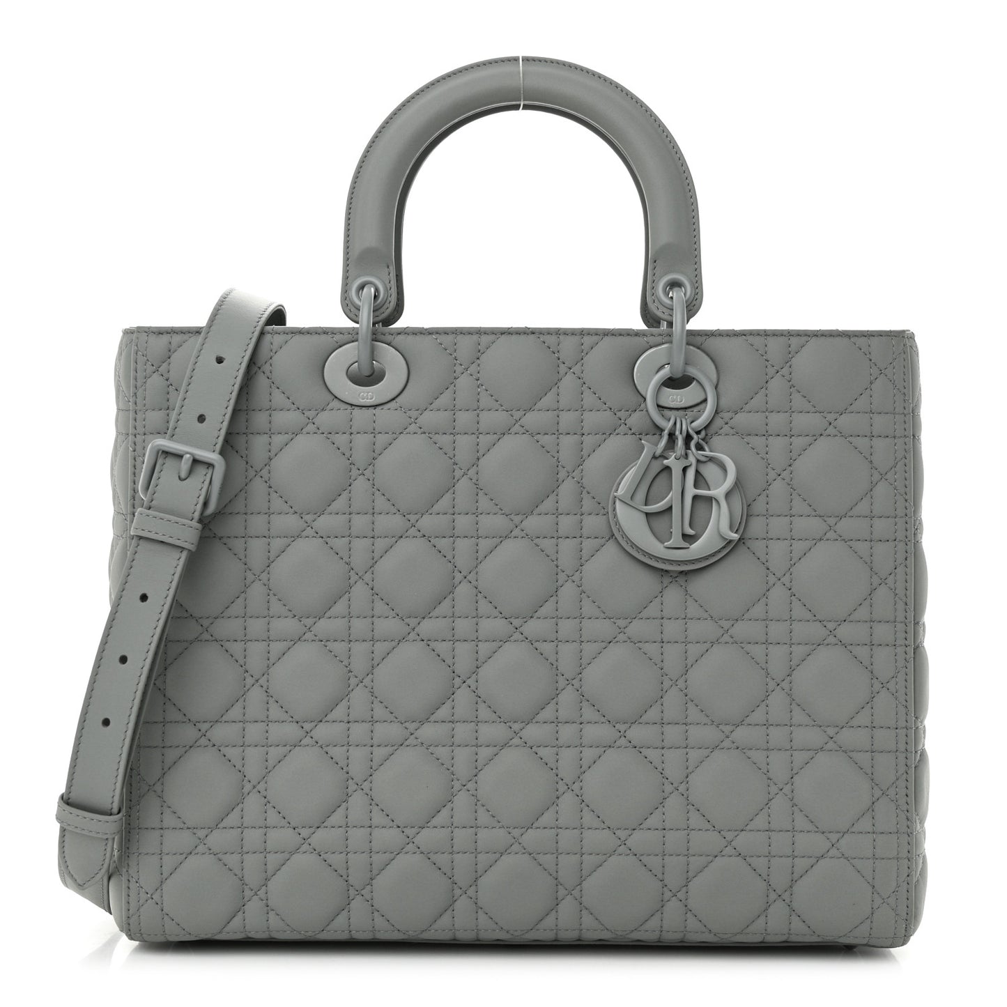 Ultra Matte Calfskin Cannage Large Lady Dior Grey Stone