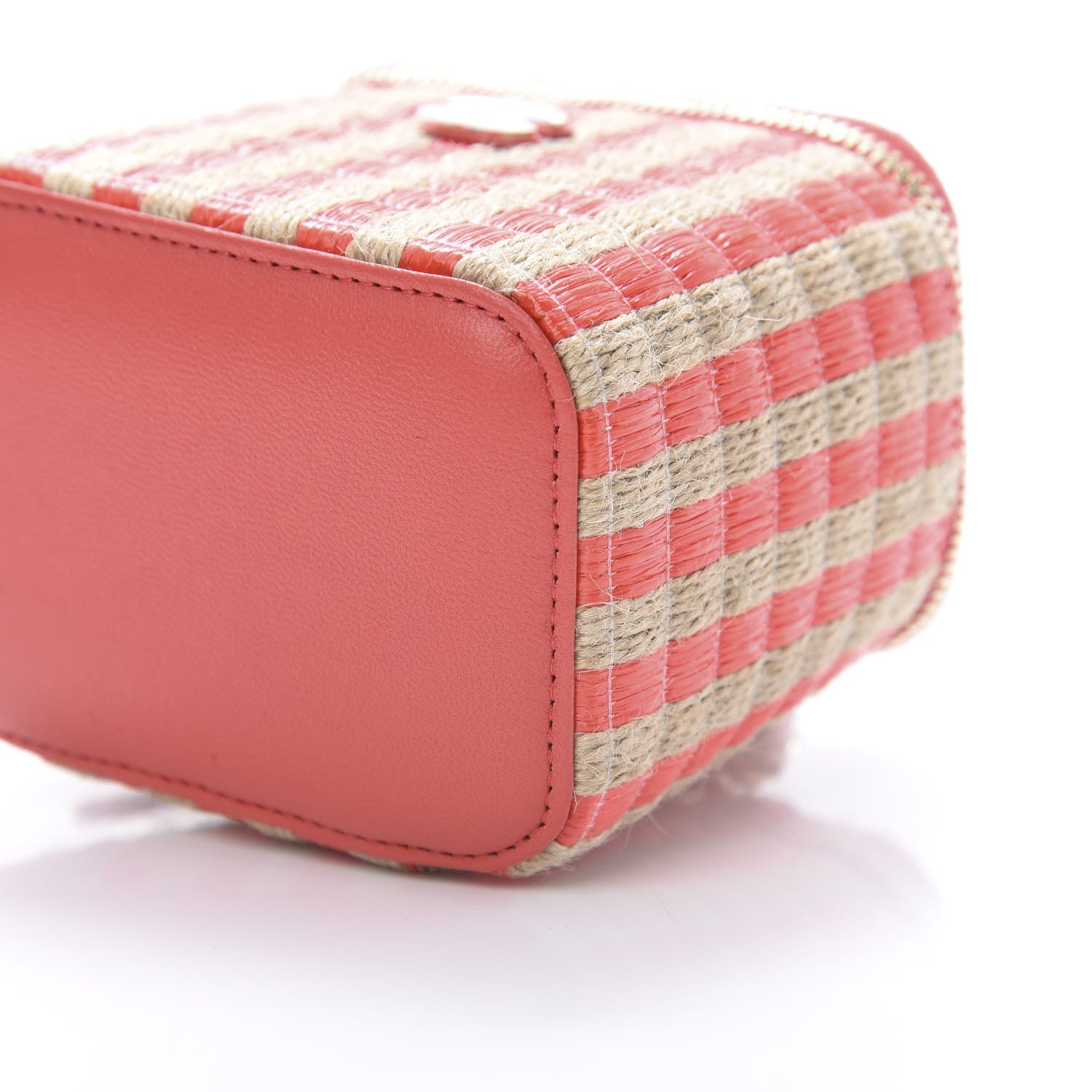 Chanel Raffia Jute Striped Mini Vanity Case With Chain Red Beige 11 of 12