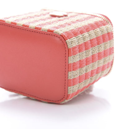 Chanel Raffia Jute Striped Mini Vanity Case With Chain Red Beige 11 of 12