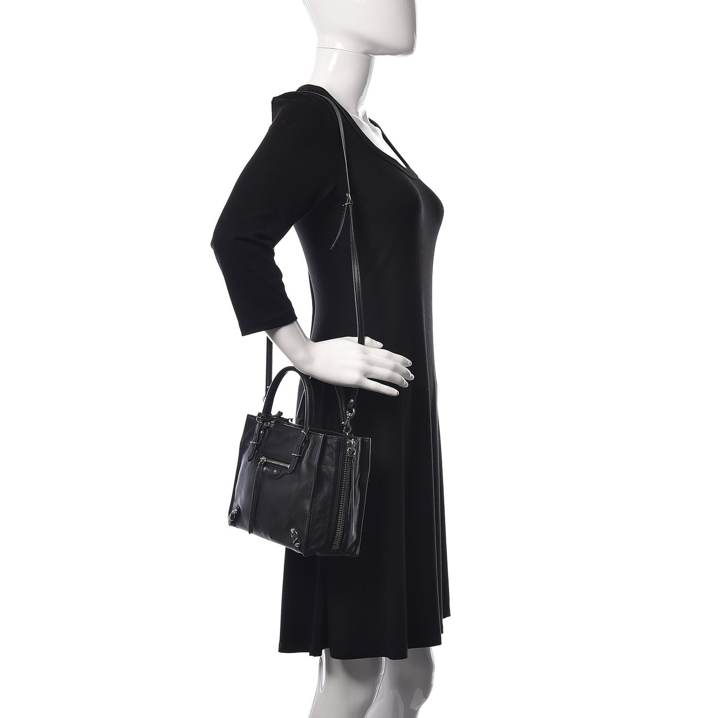 Grained Calfskin Papier Mini A4 Zip Around Tote Black