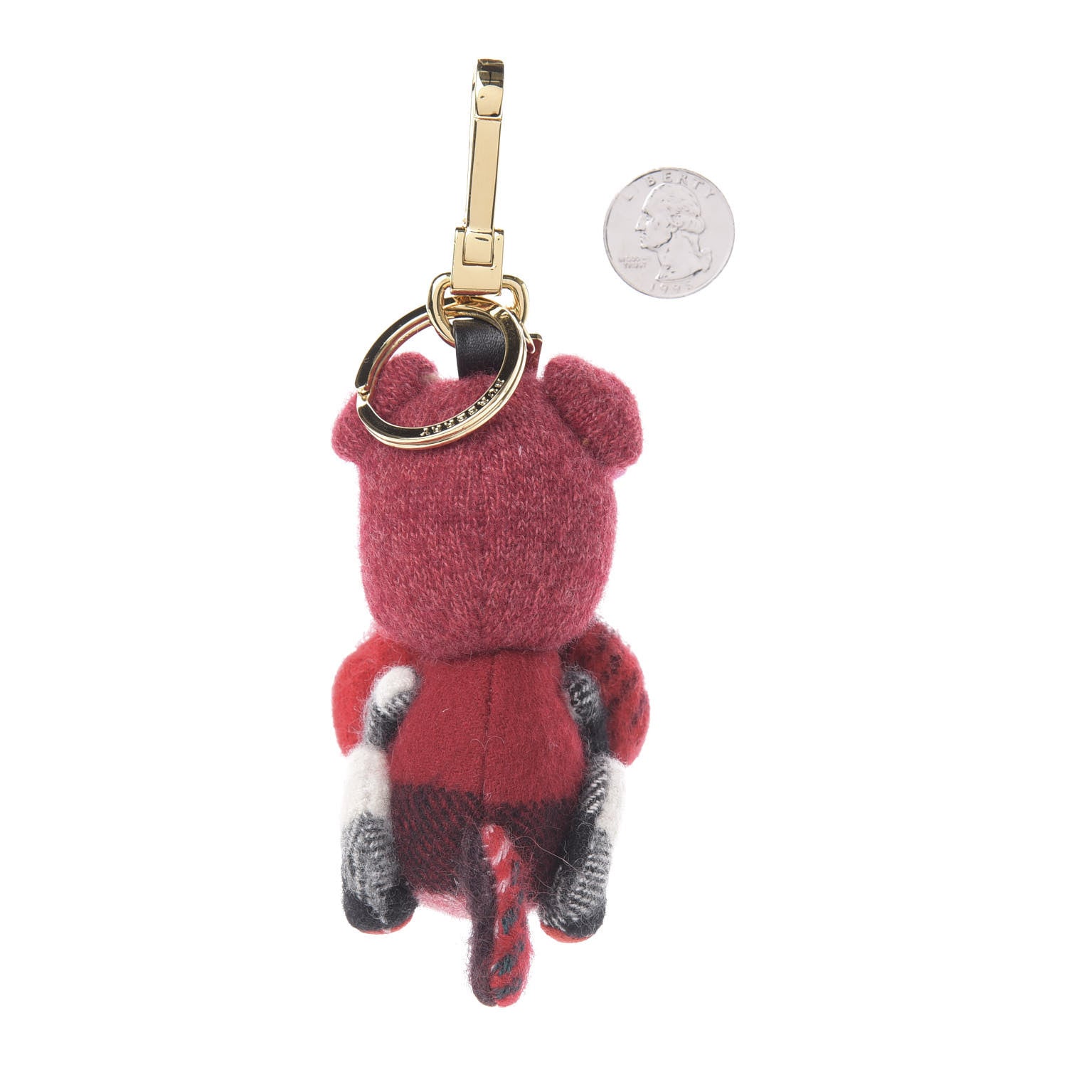 Burberry Calfskin Wool Cashmere Studded Seymour The Bulldog Bag Charm Coral 2 of 2