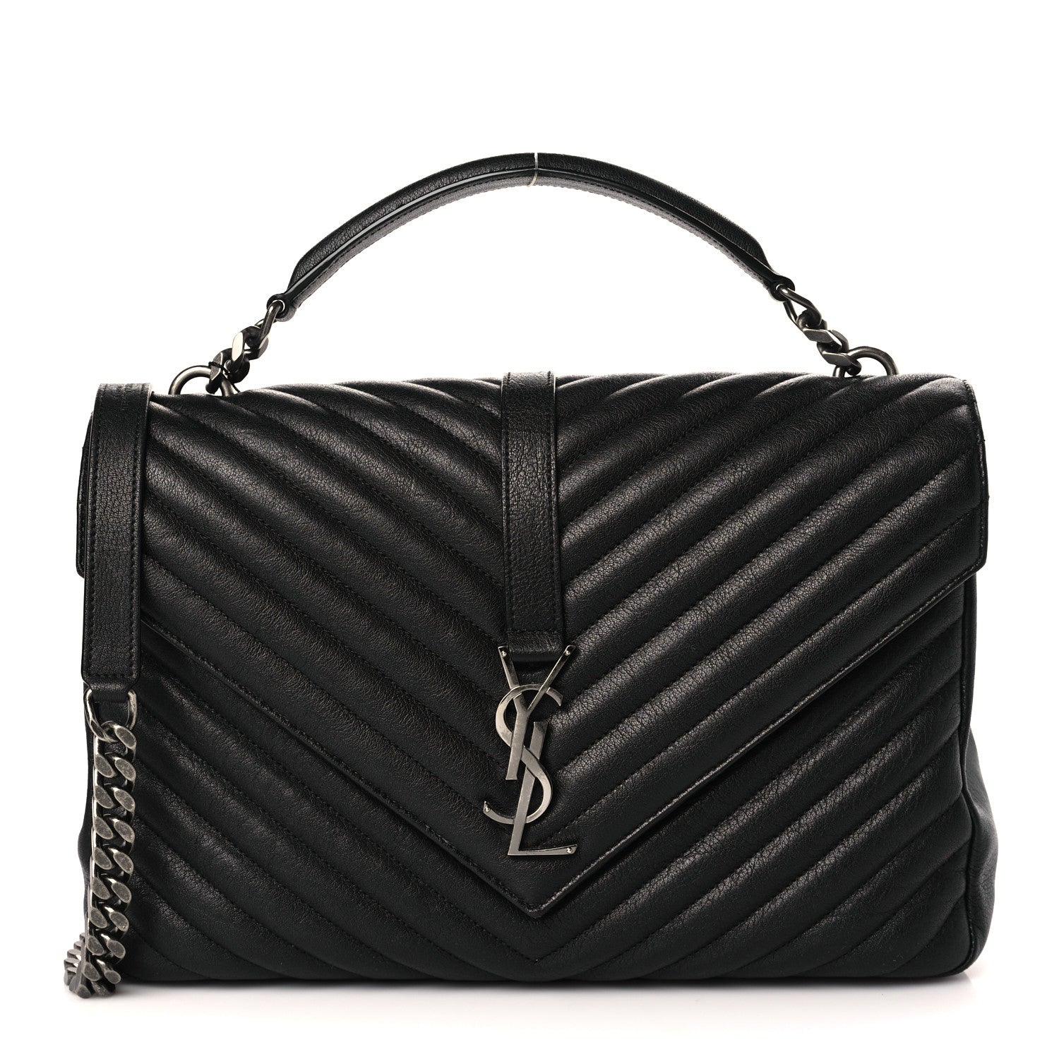 Saint Laurent Sheepskin Matelasse Chevron Monogram Large College Satchel Black 1 of 9