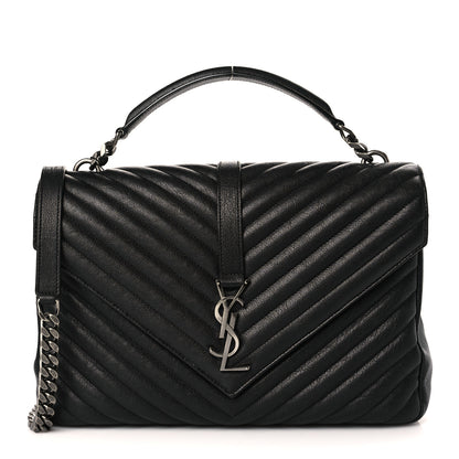 Saint Laurent Sheepskin Matelasse Chevron Monogram Large College Satchel Black 1 of 9