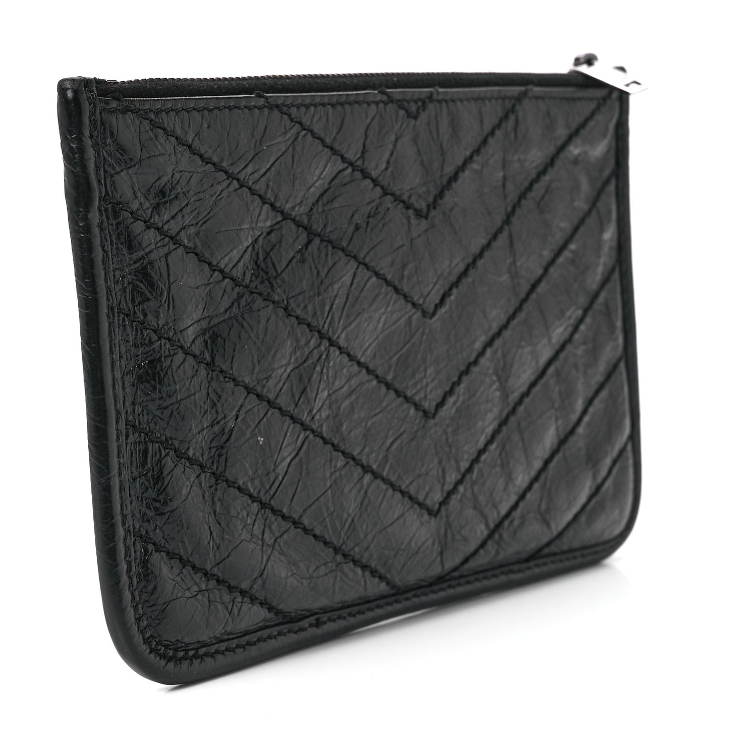 Crinkled Calfskin Matelasse Monogram Niki Bill Pouch Black