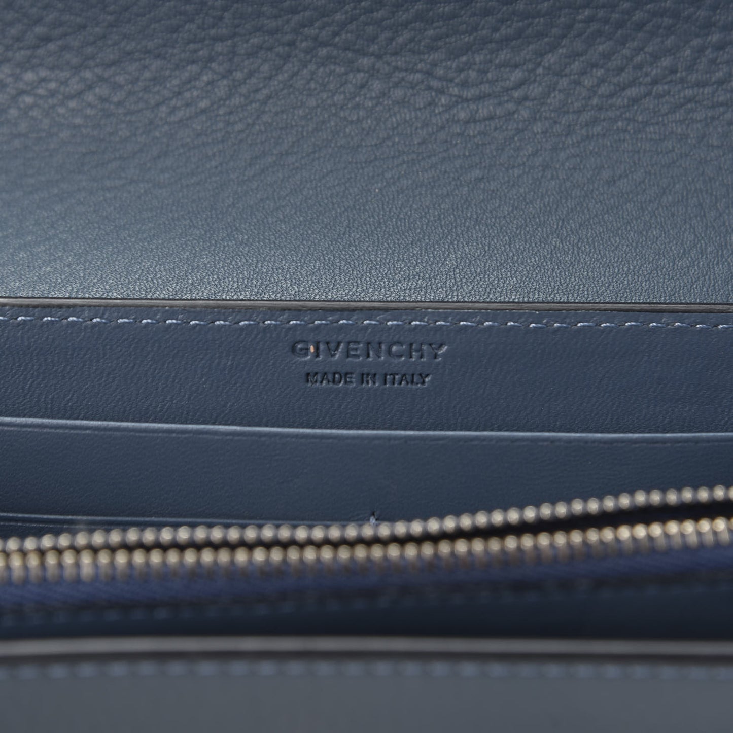 Grained Calfskin Shark Lock Long Flap Wallet Prussian Blue