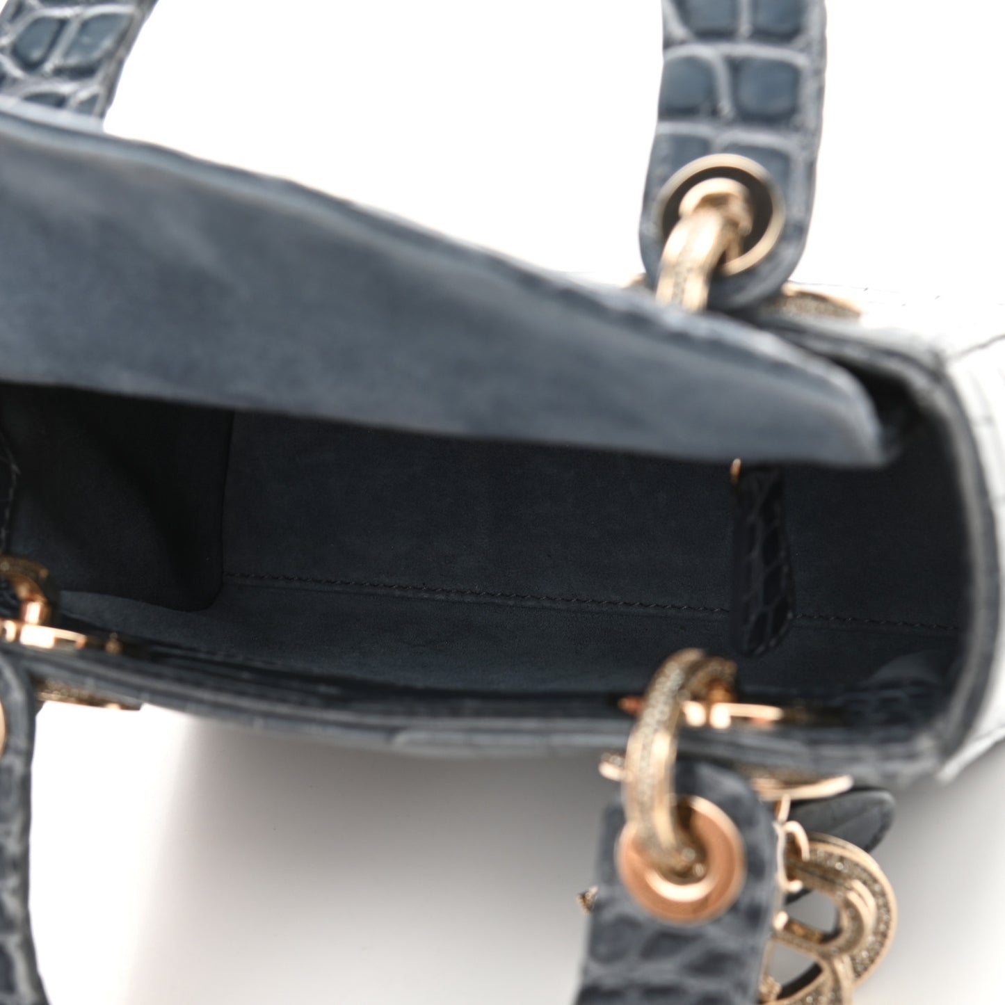 Alligator Crystal Mini Lady Dior Blue