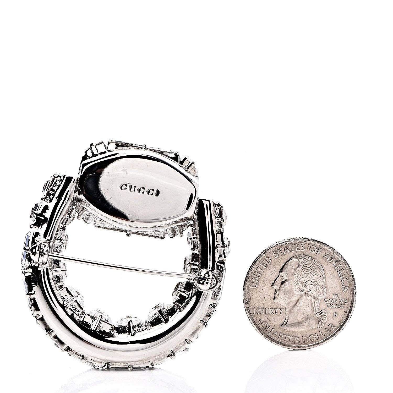 Gucci Metal Crystal Brooch Silver 2 of 2
