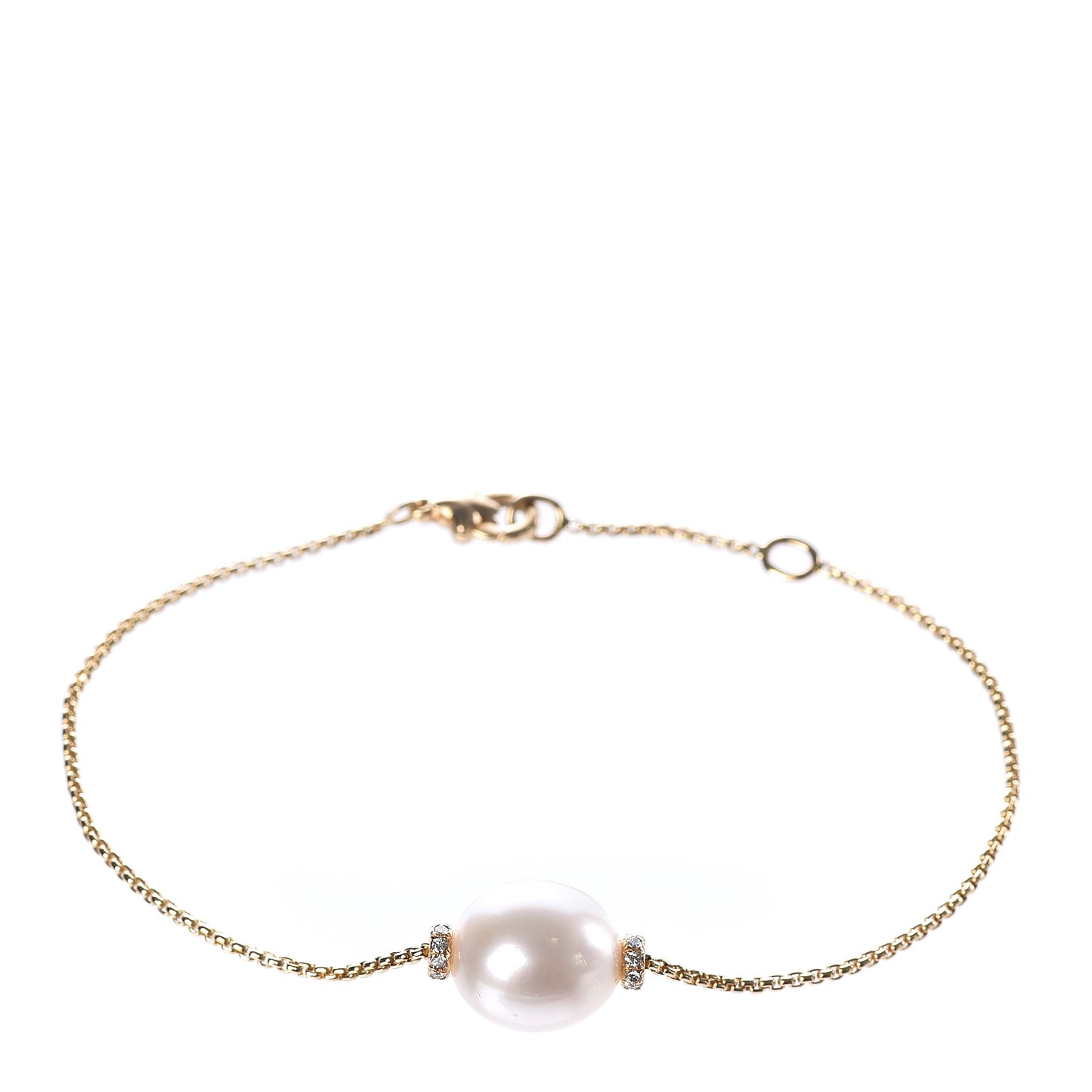 18K Yellow Gold South Sea Pearl Diamond Solari Single Station Adjustable Bracelet White