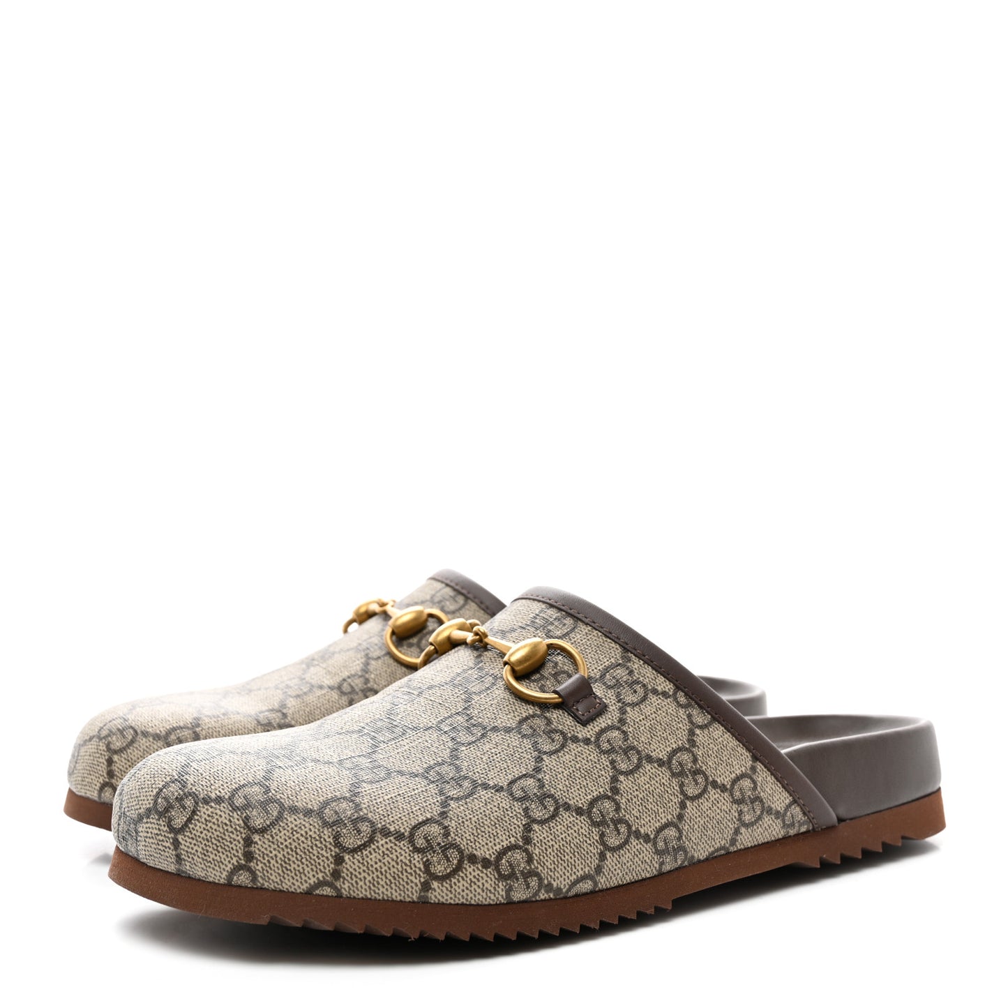 GG Supreme Monogram Miro Soft Calfskin Mens Horsebit Slippers 6 Beige Ebony New Acero