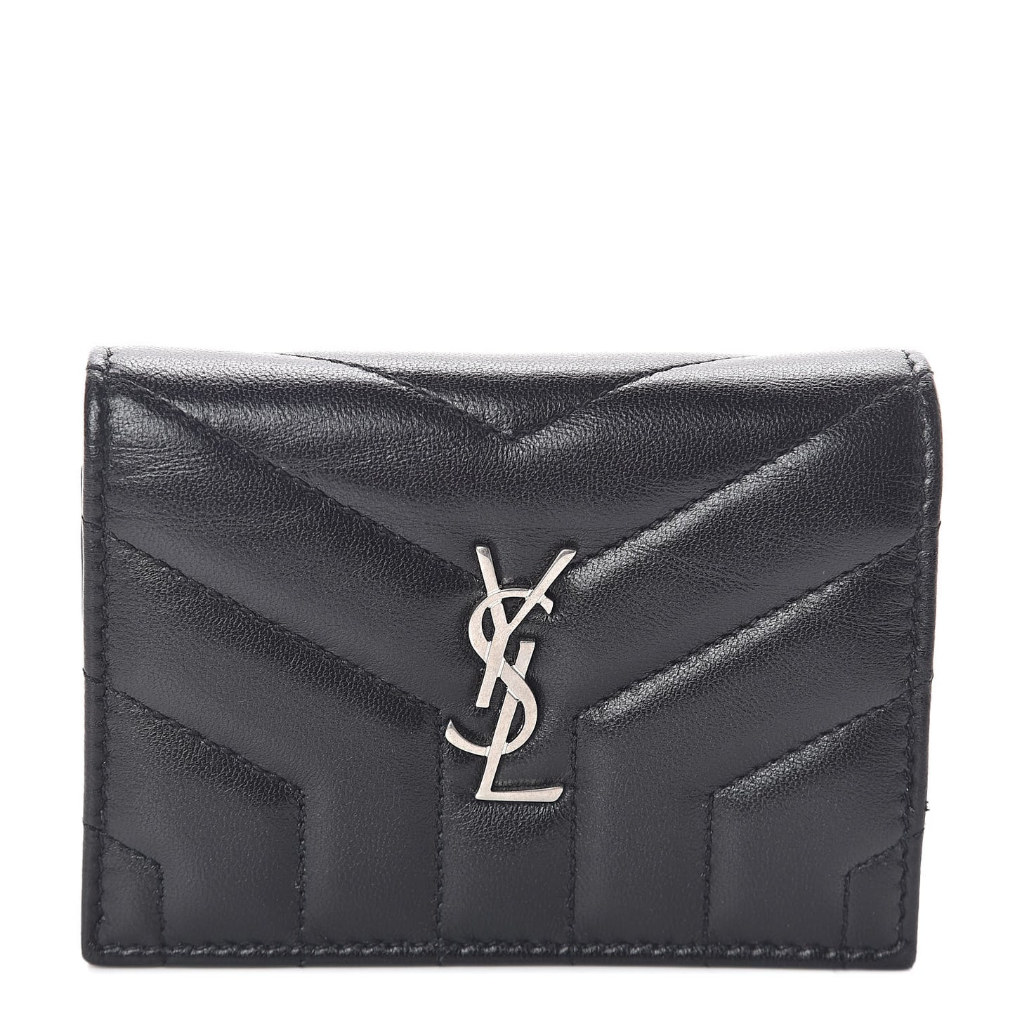 Lambskin Y Quilted Monogram Loulou Flap Wallet Black