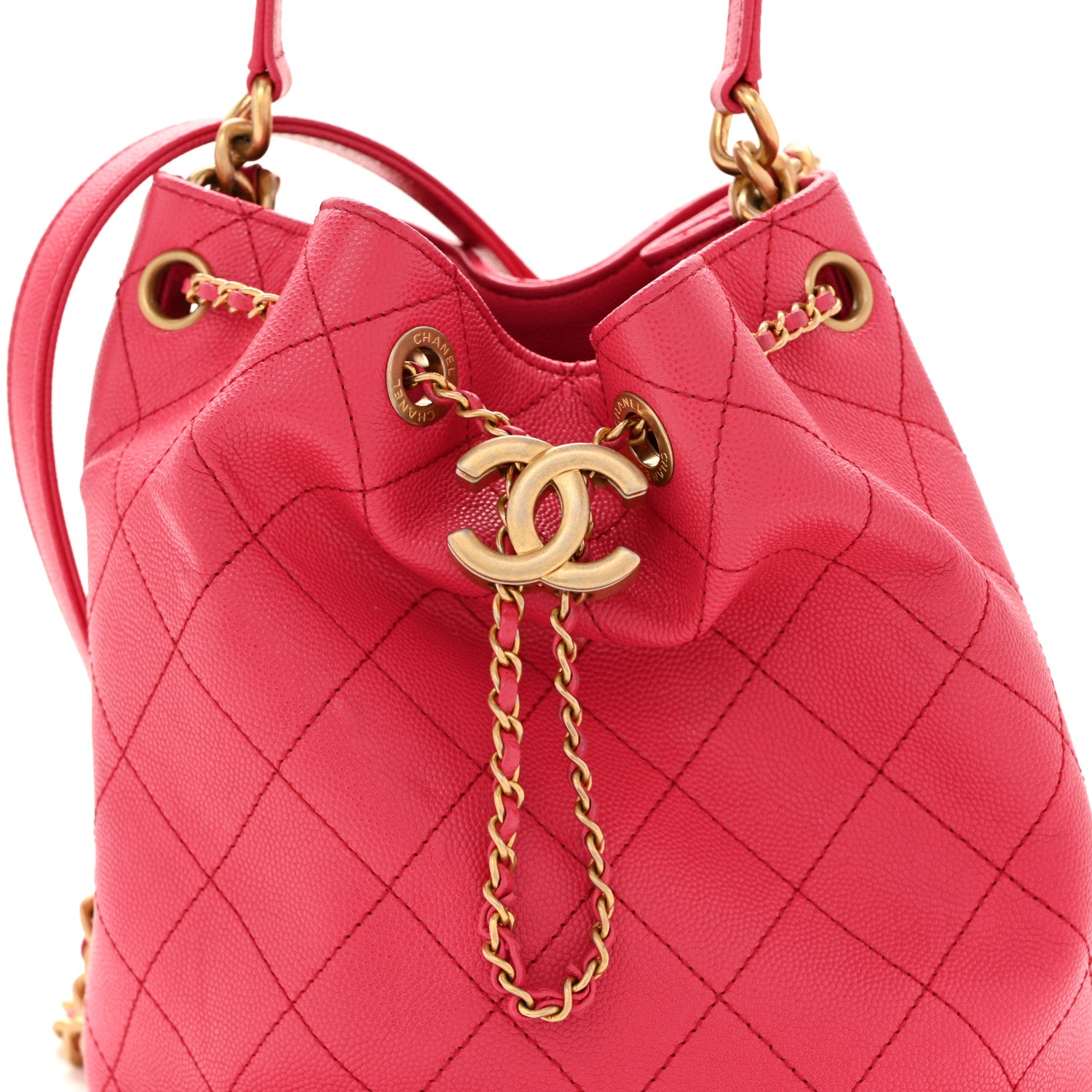 Chanel Caviar Quilted Fashion Therapy Bucket Drawstring Bag Dark Pink 8 of 11