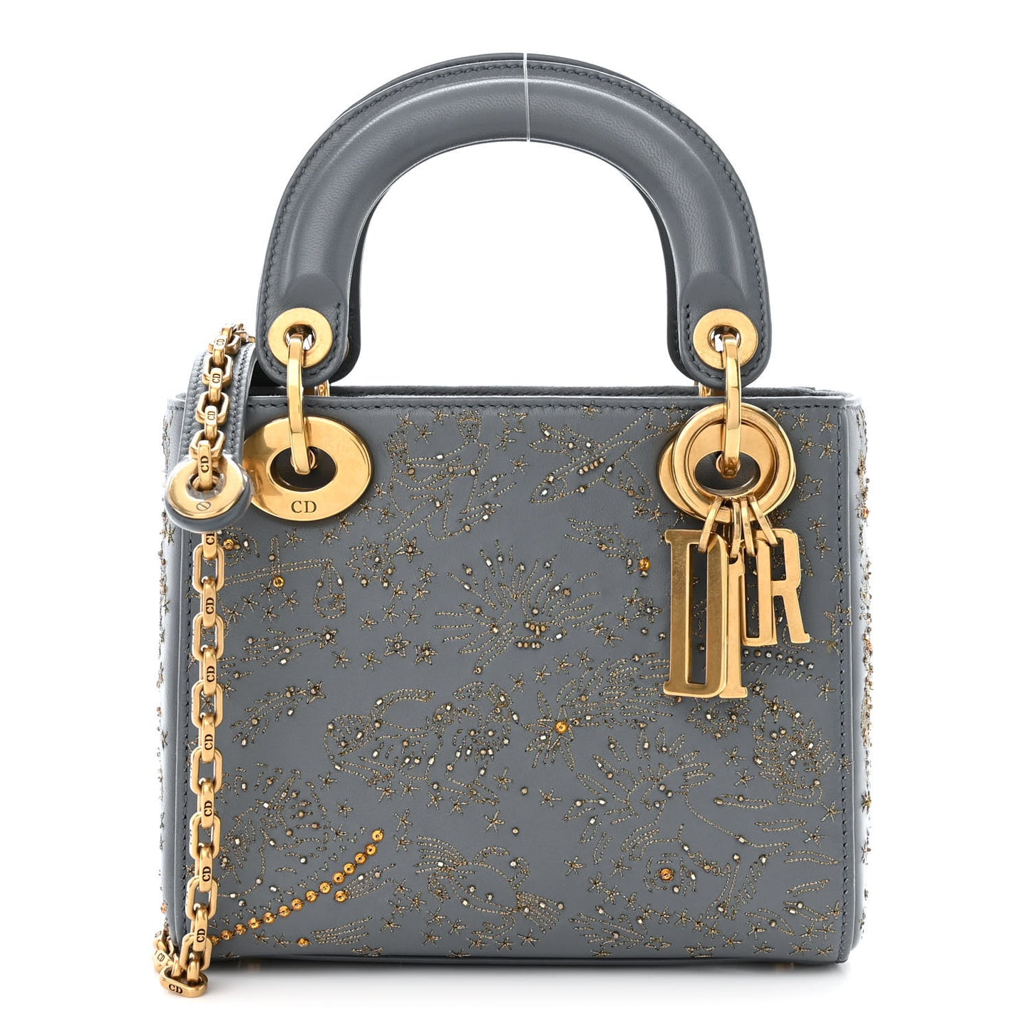 Lambskin Beaded Embroidered Mini Astrology Lady Dior Blue Multicolor