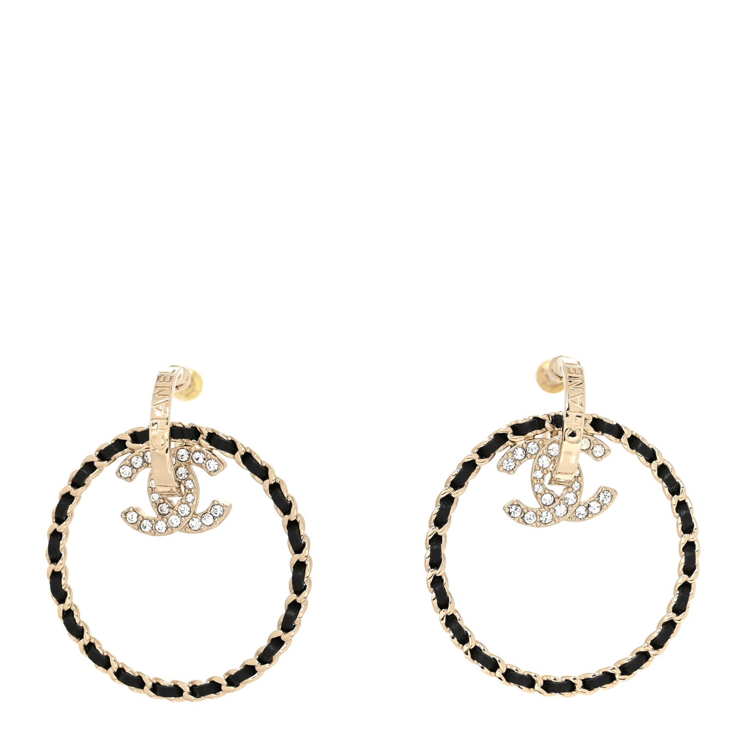 Lambskin Crystal CC Round Earrings Black Gold