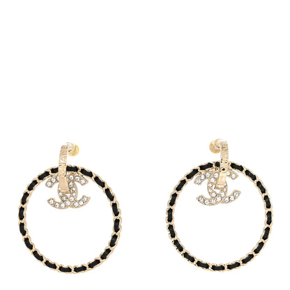 Chanel Lambskin Crystal CC Round Earrings Black Gold 1 of 4