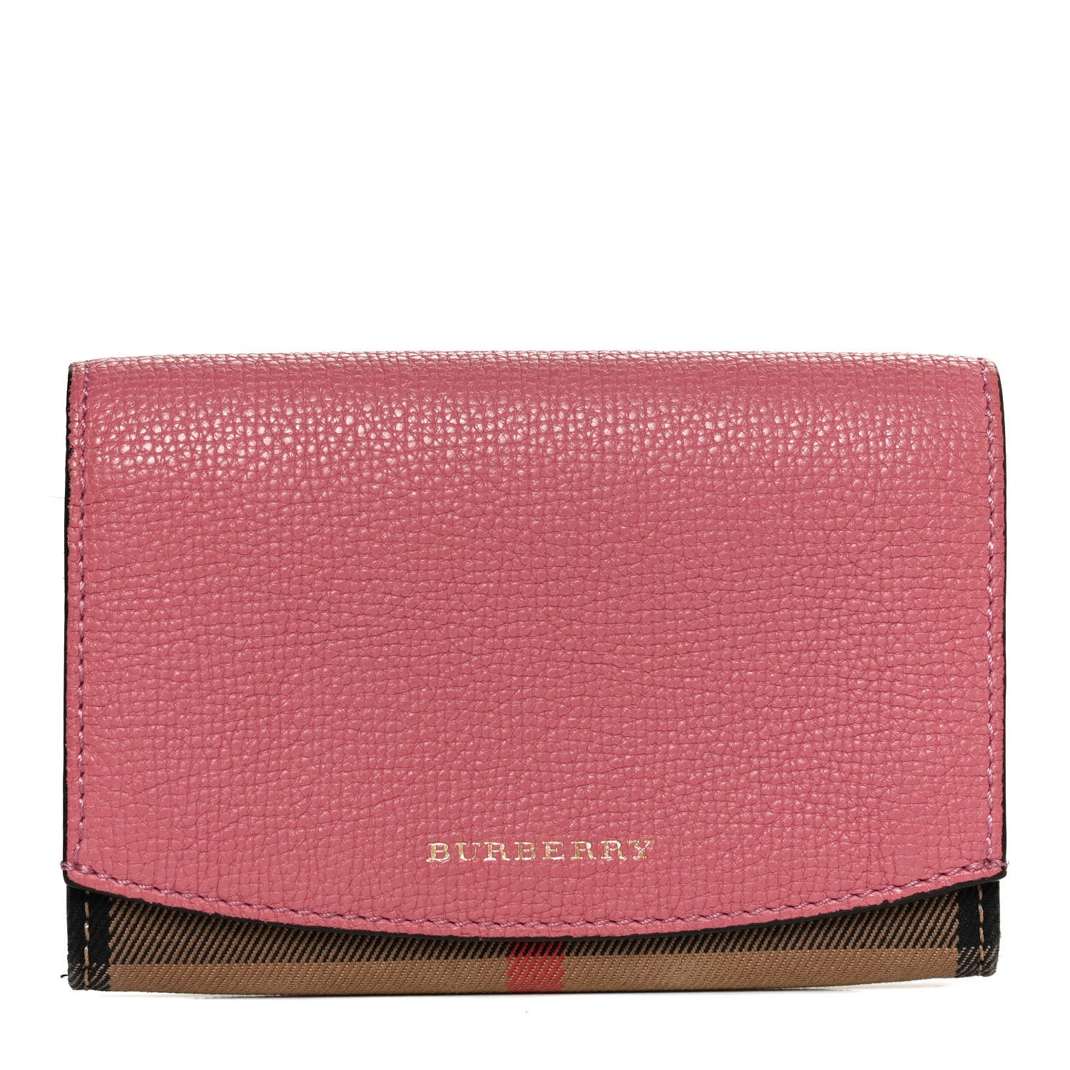 Burberry Grainy Calfskin House Check Wellington Wallet Pink 1 of 10