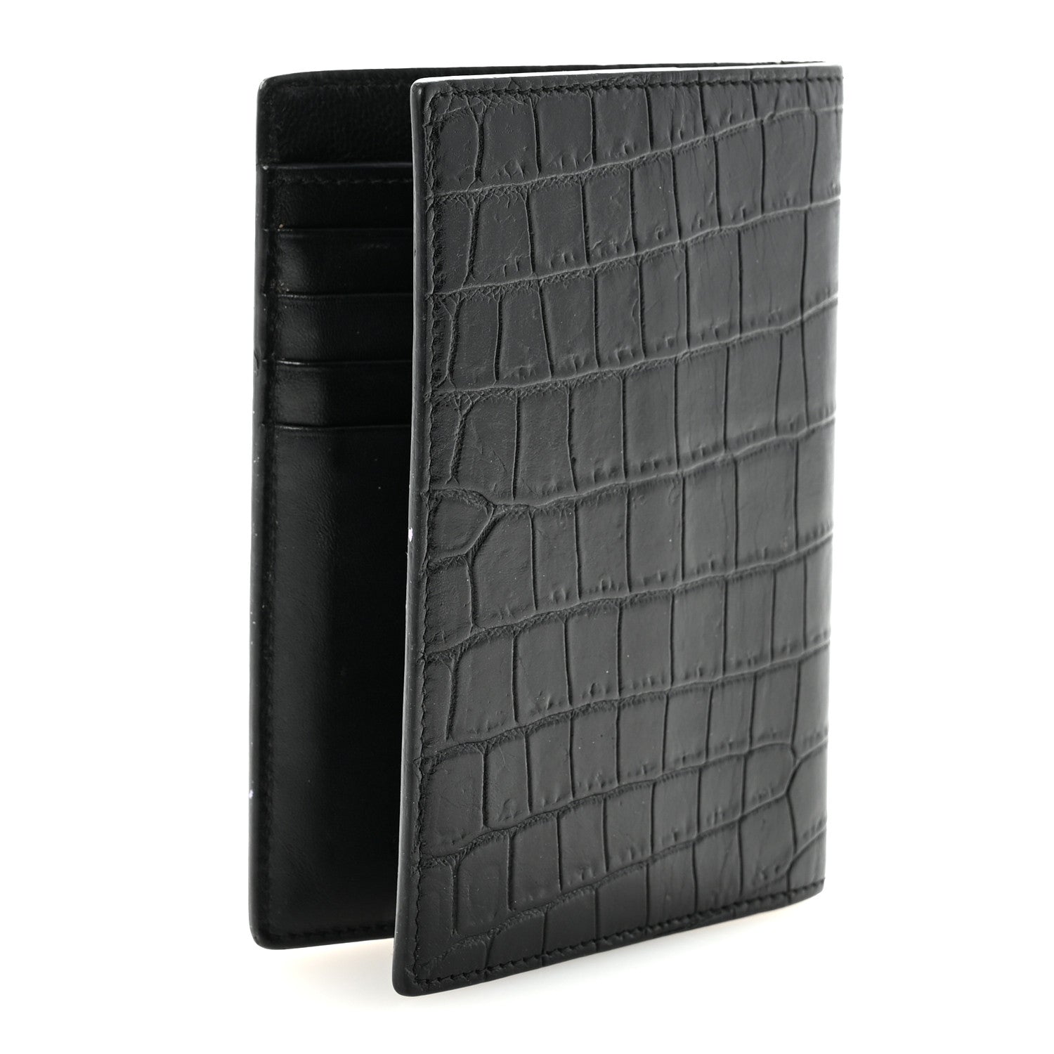 Saint Laurent Crocodile Embossed Passport Holder Black 3 of 6