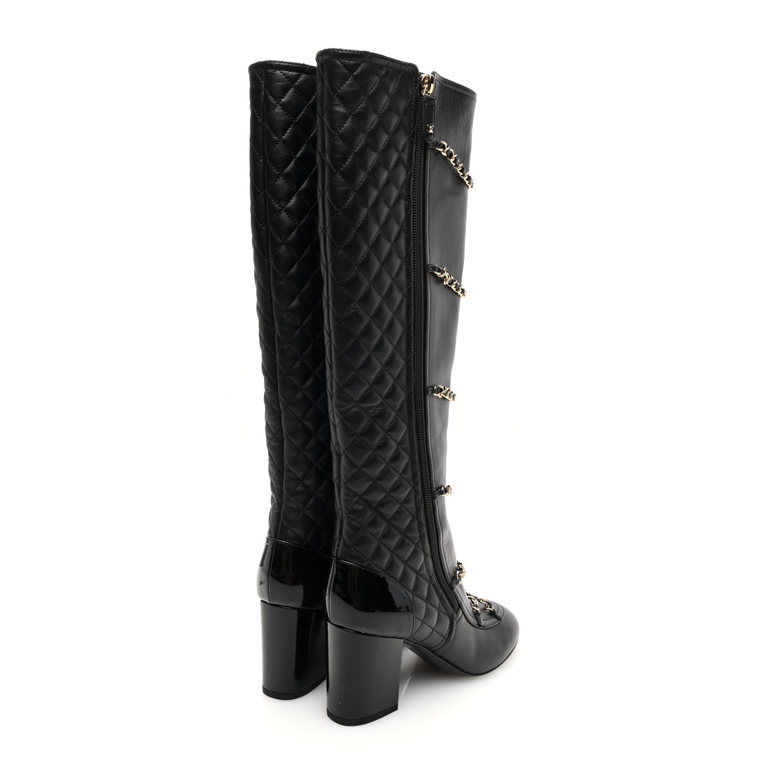 Chanel Lambskin Patent Calfskin Chained High Boots 37 Black 4 of 8