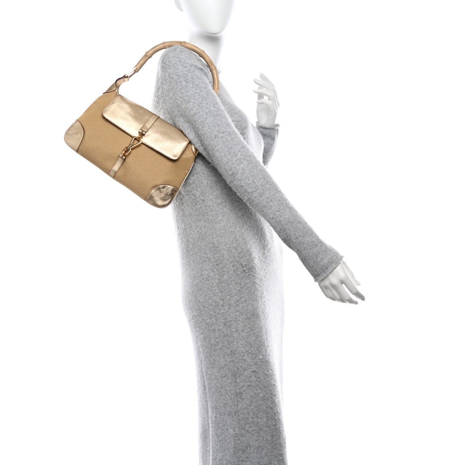Gucci Metallic Calfskin Bamboo Handle Jackie O Hobo Gold 2 of 10