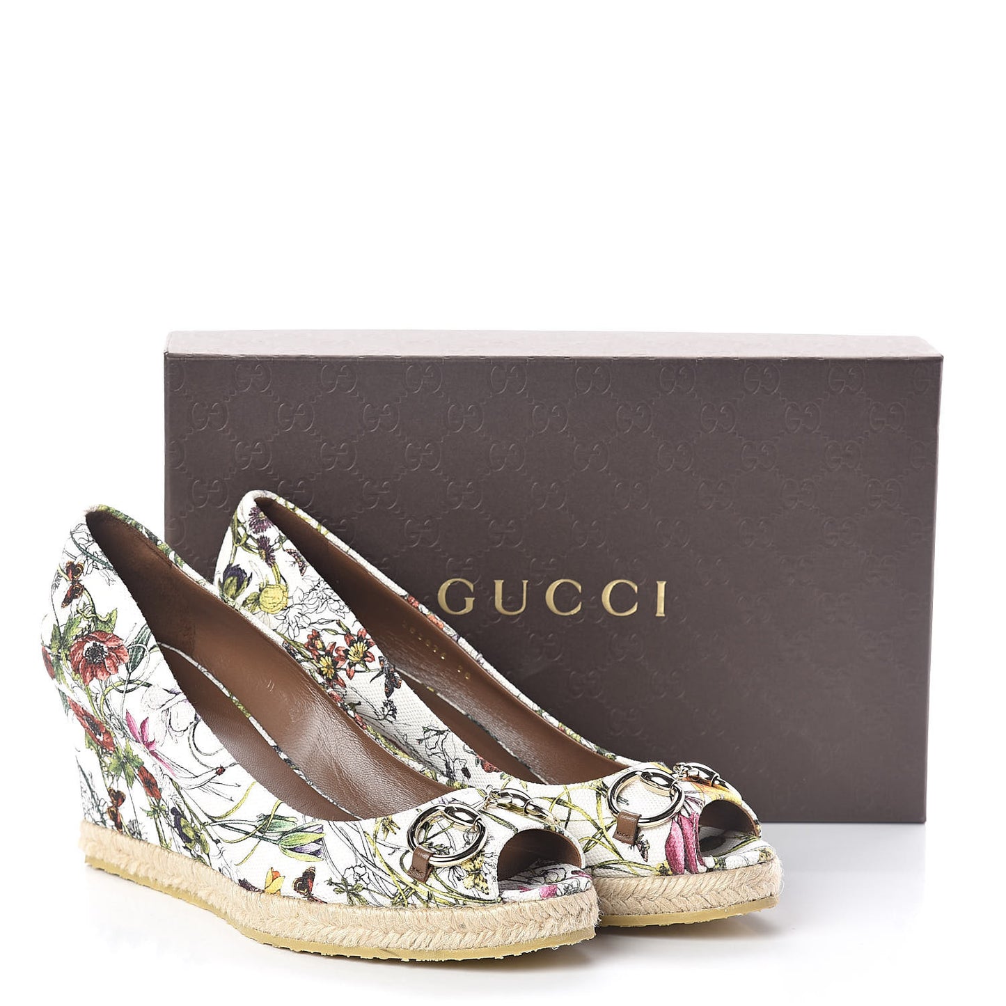 Canvas Flora Infinity Horsebit Peep Toe Wedges 38 White Multicolor Acero