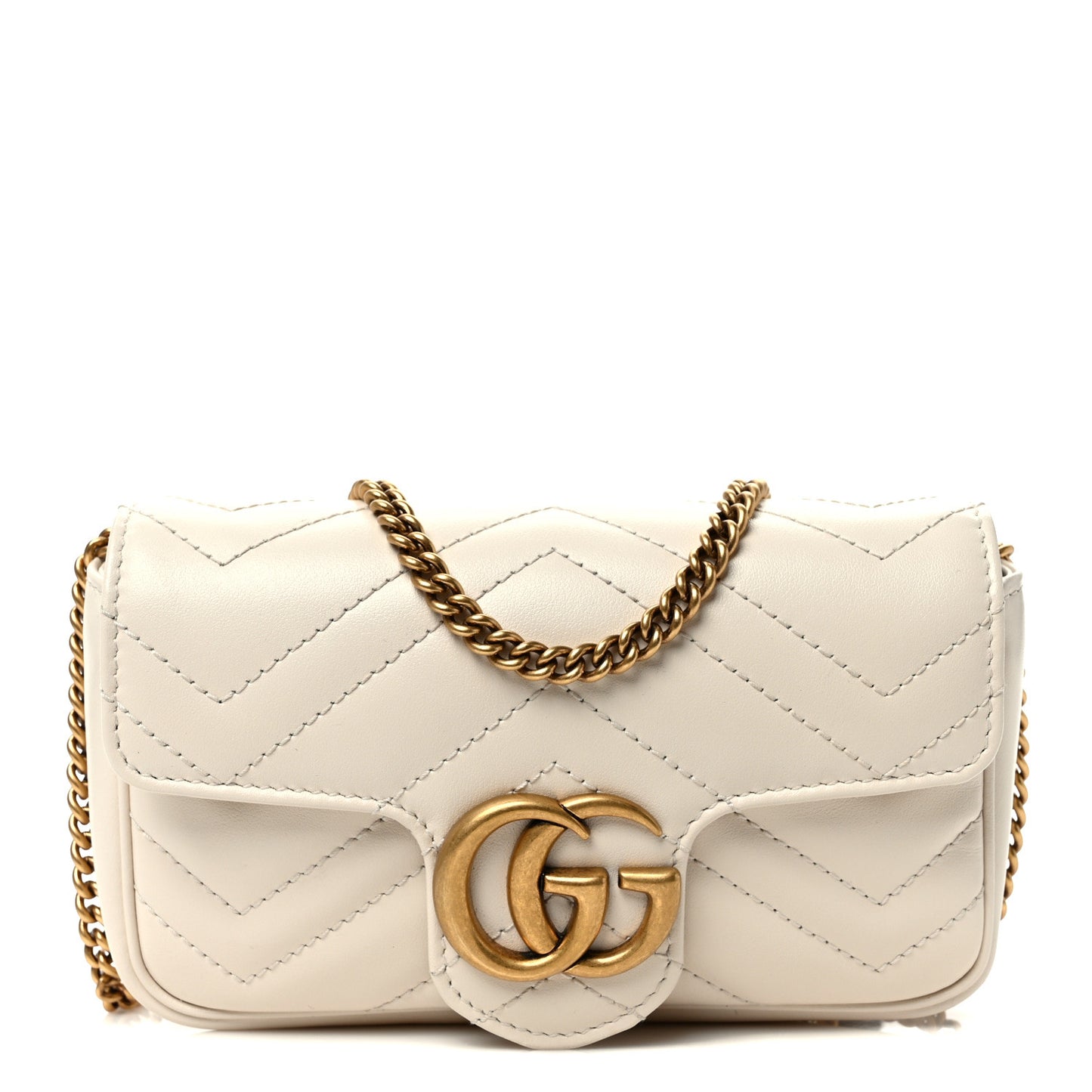 Calfskin Matelasse Super Mini GG Marmont Shoulder Bag White
