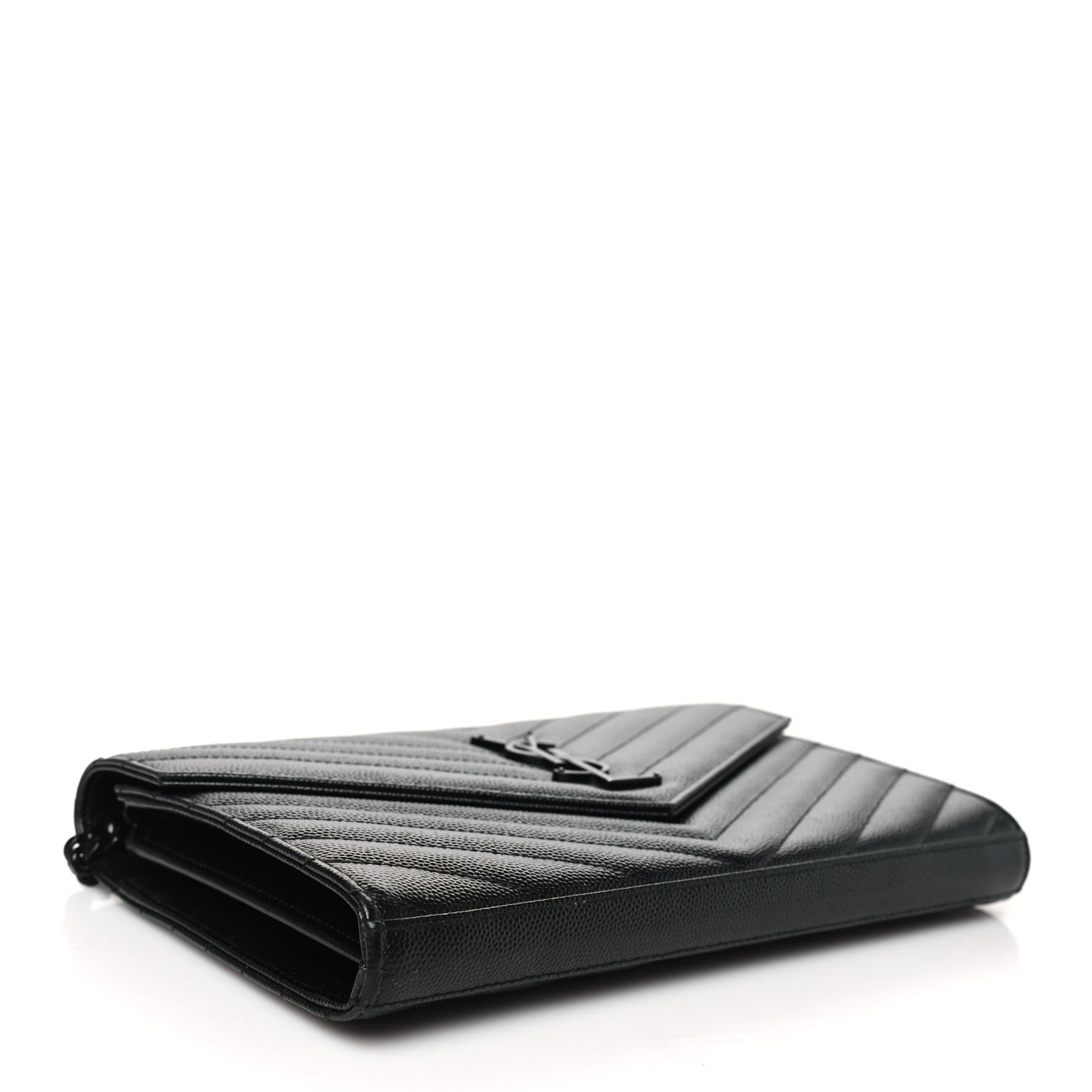 Saint Laurent Grain De Poudre Matelasse Chevron Monogram Monochrome Chain Wallet Black 4 of 9