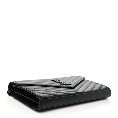 Saint Laurent Grain De Poudre Matelasse Chevron Monogram Monochrome Chain Wallet Black 4 of 9