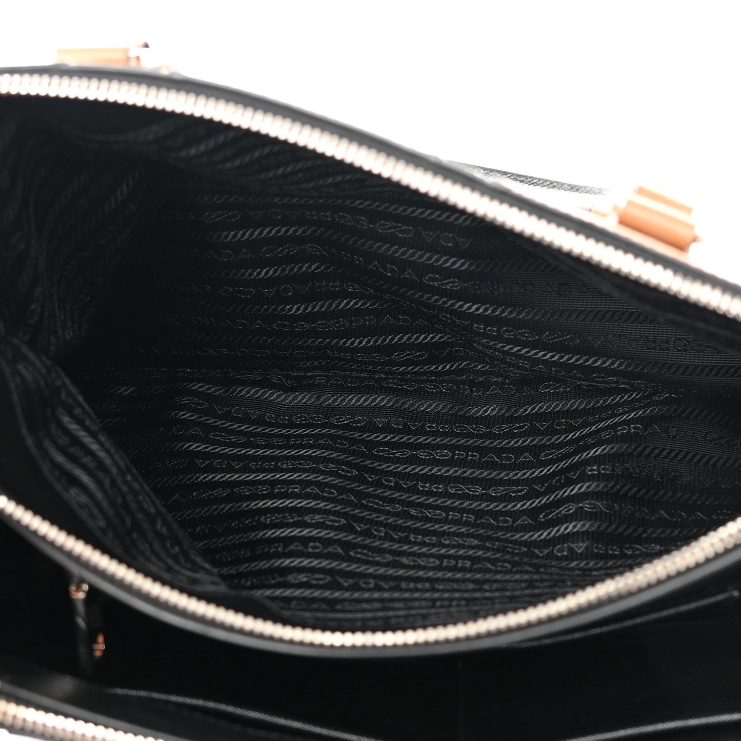 Saffiano Baiadera Striped Medium Galleria Double Zip Tote Caramel Black White