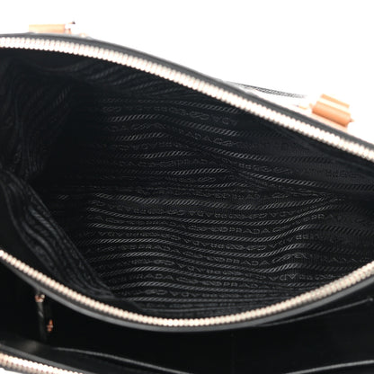 Prada Saffiano Baiadera Striped Medium Galleria Double Zip Tote Caramel Black White 5 of 19