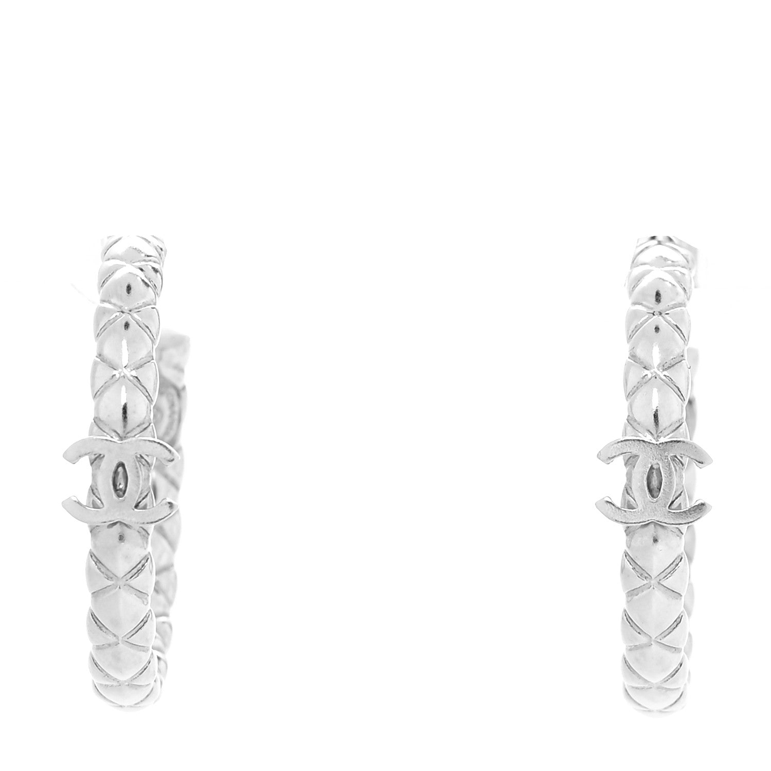 Chanel Metal Criss Cross CC Hoop Earrings Silver 1 of 4