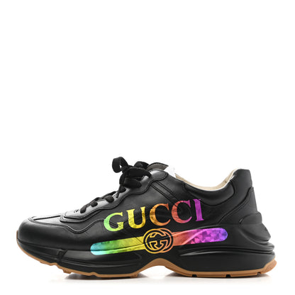 Gucci Calfskin Iridescent Logo Mens Rhyton Sneakers 9 Black 1 of 13