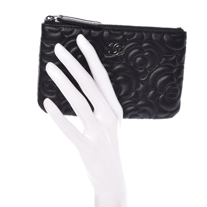 Chanel Goatskin Camellia Embossed Cosmetic Pouch Black 2 of 10