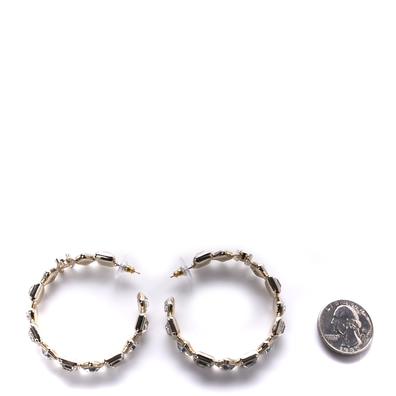 Chanel Crystal CC Hoop Earrings Gold 2 of 5