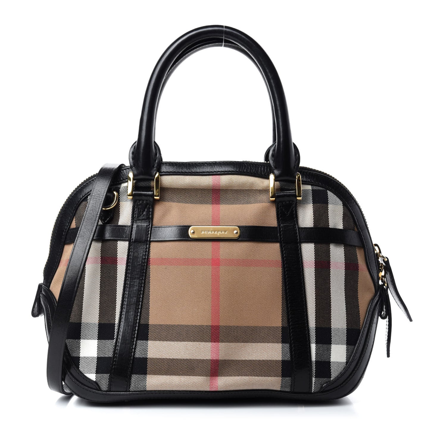 Bridle Calfskin House Check Small Orchard Bowling Bag Black