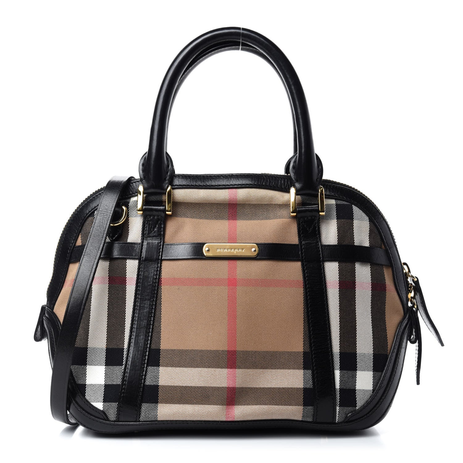 Burberry Bridle Calfskin House Check Small Orchard Bowling Bag Black 1 of 17
