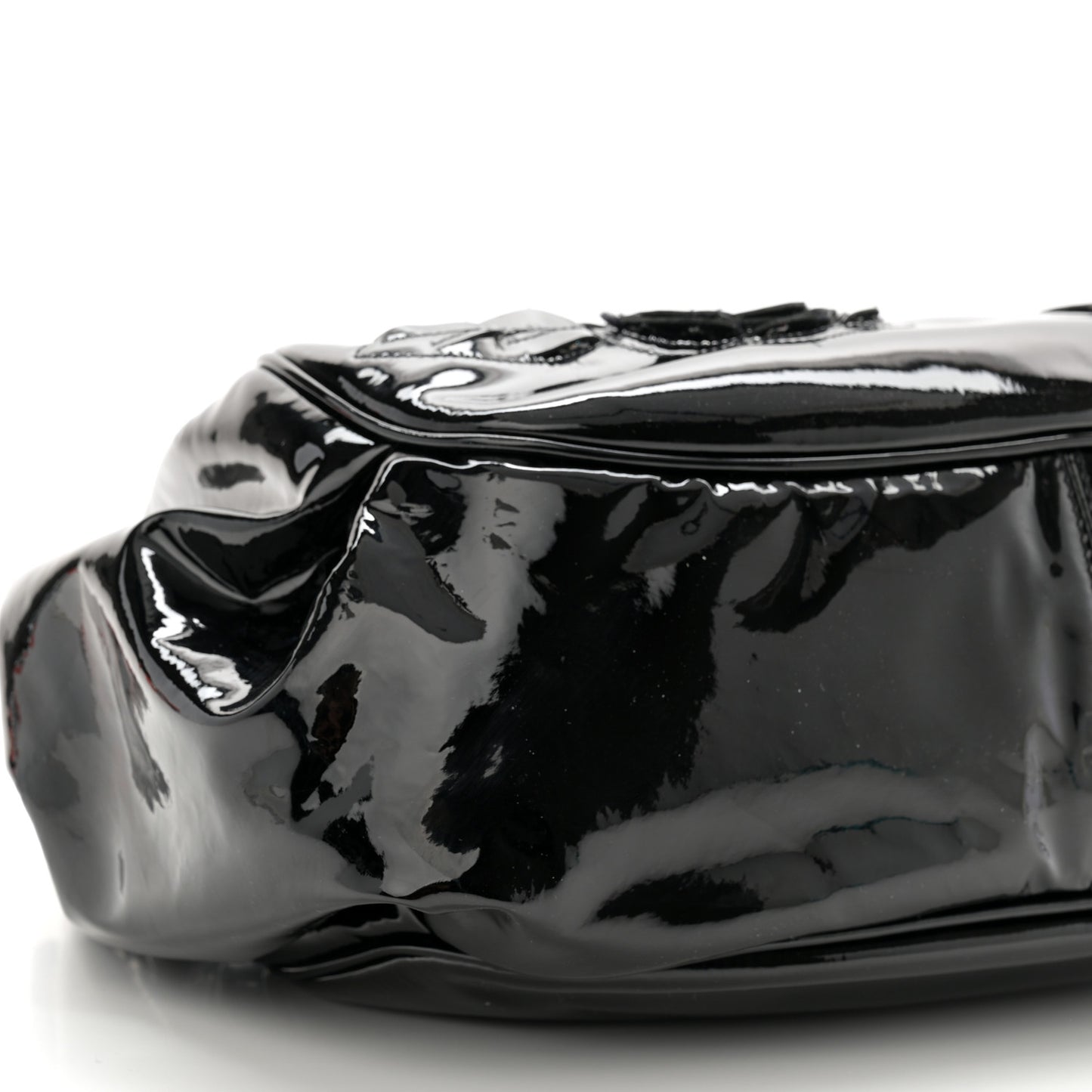 Patent Camellia Shoulder Bag Black