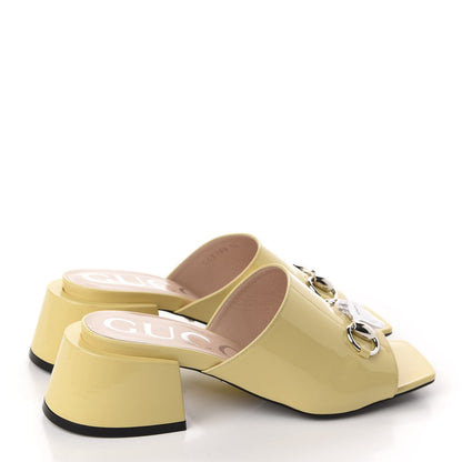 Gucci Patent Lexi Horsebit Mid-Heel Slide Sandals 36 Burro 4 of 10