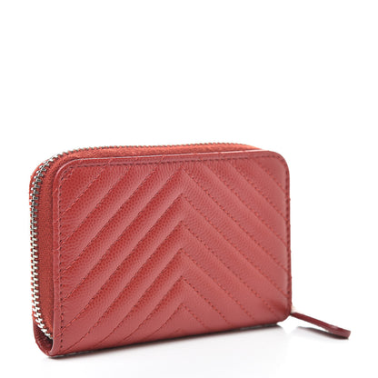 Chanel Caviar Chevron Quilted Zip Around Coin Purse Red 3 of 8