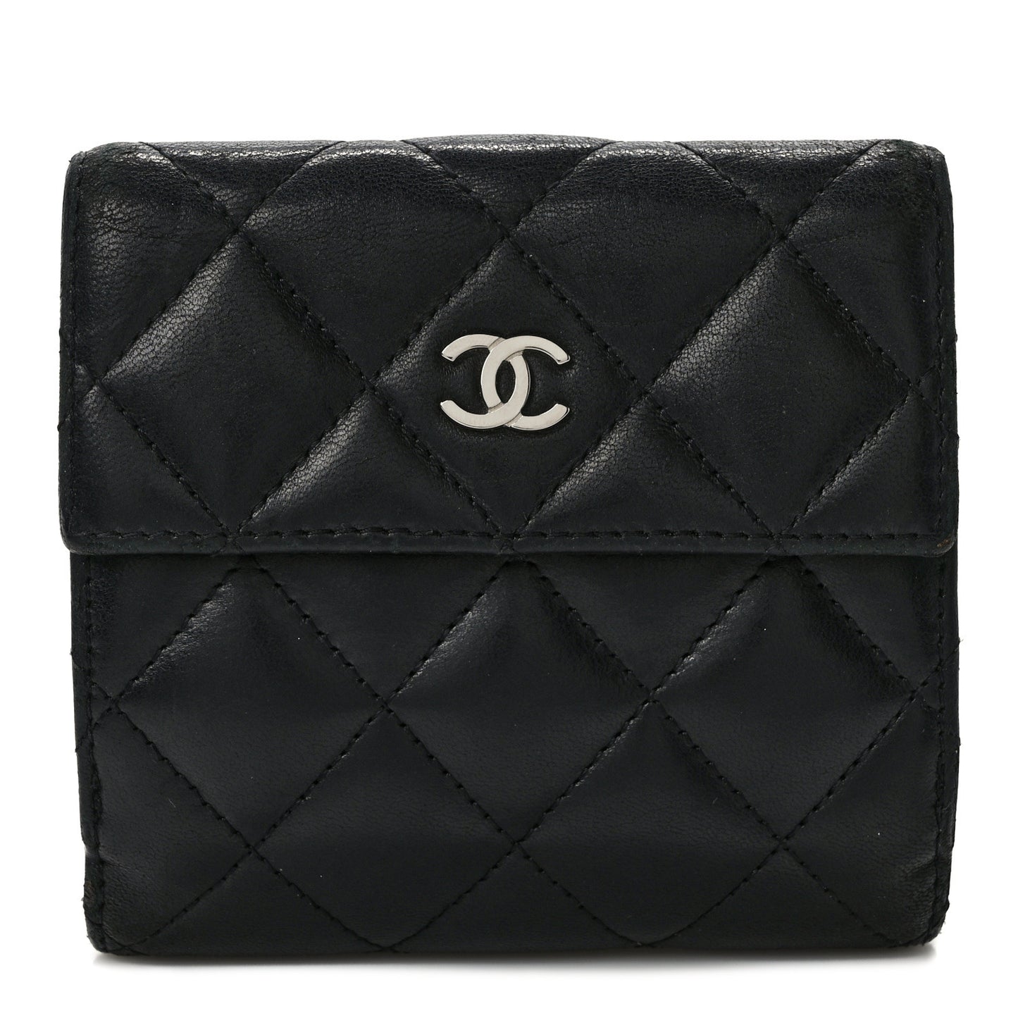 Lambskin Quilted Compact French Flap Wallet Black