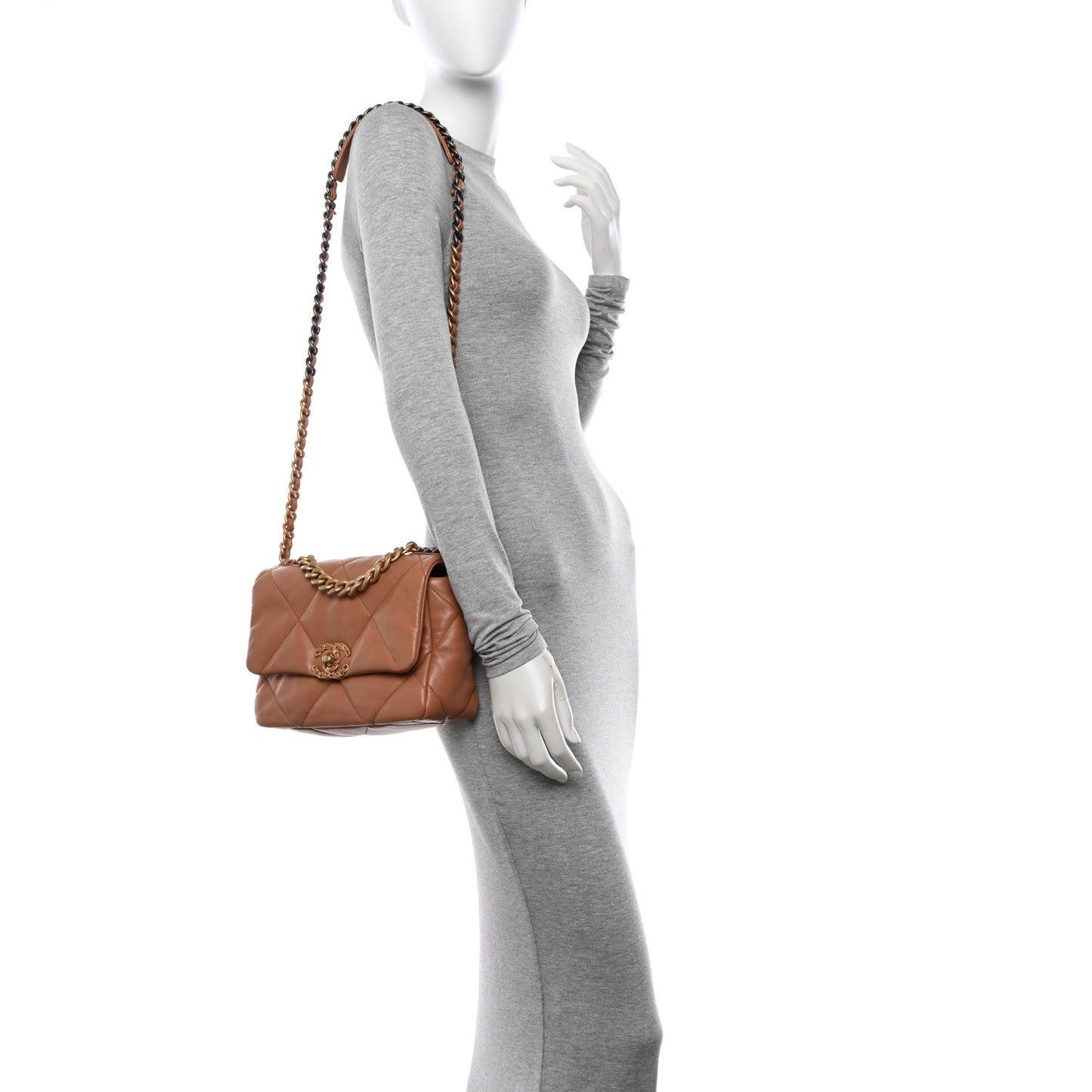 Lambskin Quilted Medium Chanel 19 Flap Brown