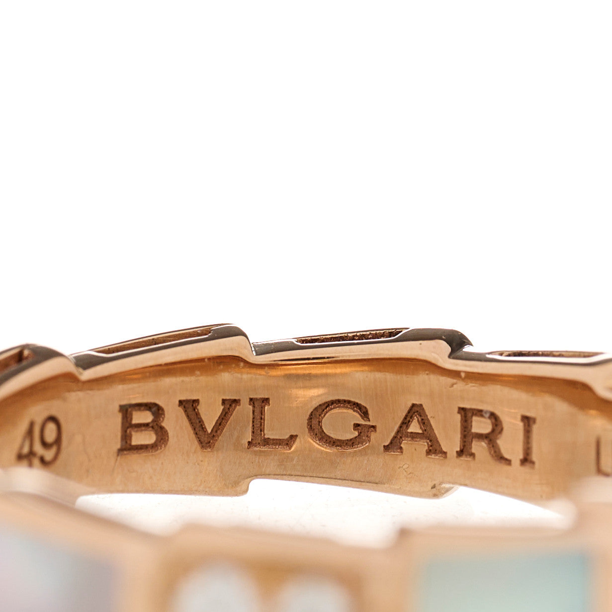 Bulgari 18K Rose Gold Diamond Mother of Pearl 4mm Serpenti Viper Band Ring 49 5 4 of 6