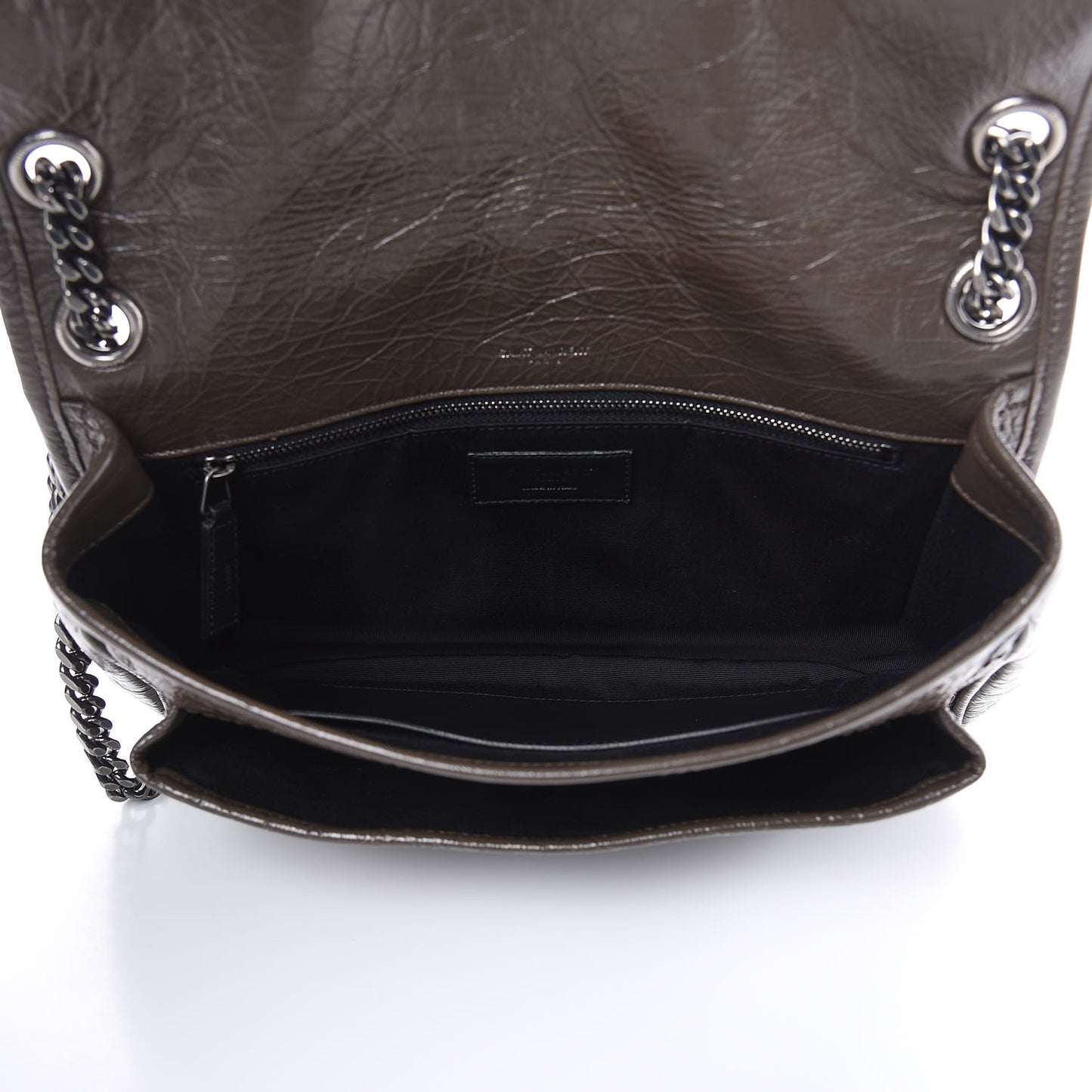 Crinkled Calfskin Matelasse Monogram Medium Niki Chain Satchel Faggio