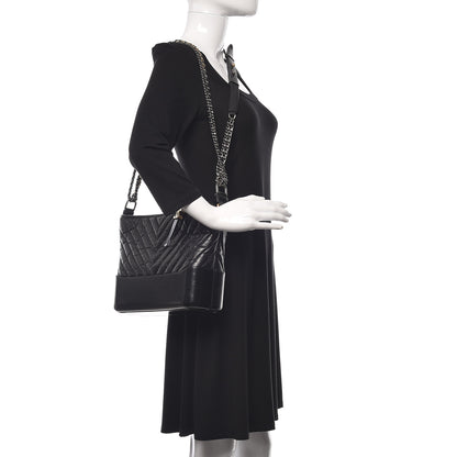 Chanel Aged Calfskin Chevron Quilted Medium Gabrielle Hobo Black 3 of 14